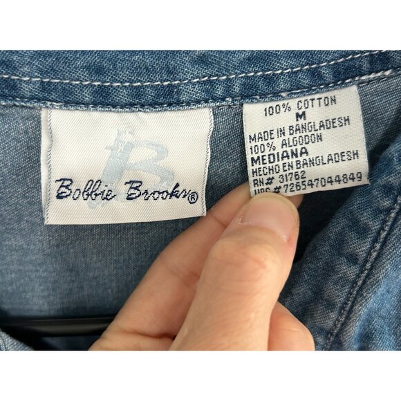 Vintage Bobbie Brooks Embroidered Denim Shirt Blue Sz Medium Retro Bohemian - Picture 5 of 9